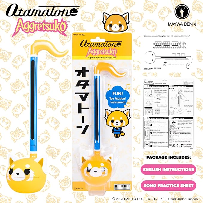 Otamatone Classic Aggretsuko Happy Sweet [Officially Licensed Sanrio] Japanese Character Electronic Musical Instrument Portable Synthesizer from Japan Maywa Denki for Children Kids and Adults Gift