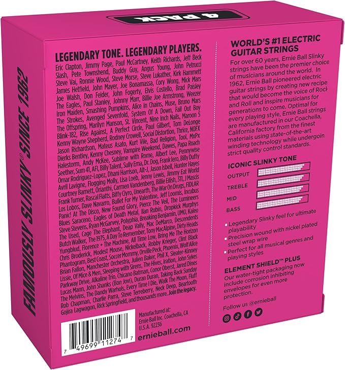 Ernie Ball Super Slinky Nickel Wound Electric Guitar Strings Amazon Exclusive 4-Pack - 9-42 Gauge