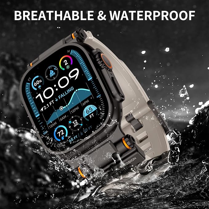 FOAMUNOC Rugged Band Compatible with Apple Watch Ultra 3/2/1 Band 49mm/46mm/45mm/44mm/42mm, Metal Connector with Strap for iWatch Ultra Series 11/10/9/8/7/6/SE3/SE2/SE/5/4/3/2/1, Starlight/Black