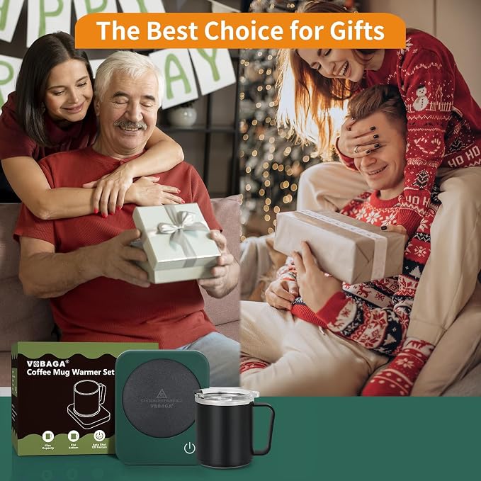 VOBAGA Coffee Mug Warmer Set with Auto Shut Off, 15 oz Coffee Mug Gift Set & 3 Temperature Settings Home Office Desk Accessories Valentine's Day Gift