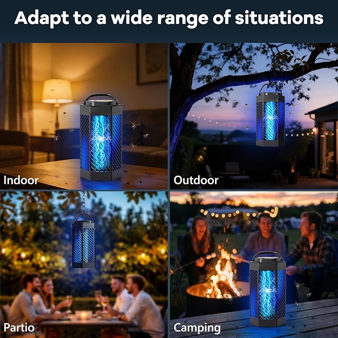 Bug Zapper Outdoor Indoor, 2 in 1 Rechargeable Mosquito Zapper with 8000mAh Battery and LED Light, USB Charging Electric Fly Zapper, Portable Fly Trap Mosquito Killer for Patio Backyard, Garden