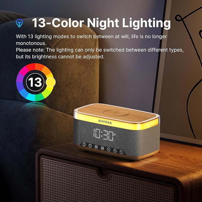 S300 Portable Bluetooth Speaker, 16 W Stereo, BT 5.3, TWS Pairing | 15 W Wireless Charging, 13-Color Night Light, Alarm Clock, TF AUX Inputs, Ideal for PC Smartphone Home Bedroom Office