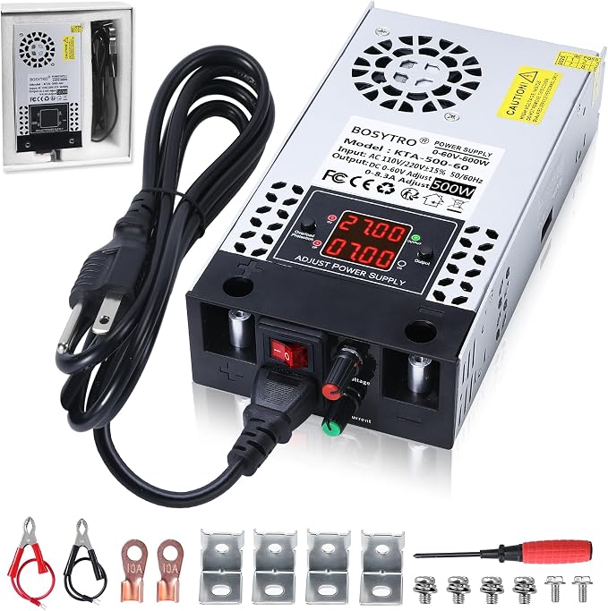 Upgraded AC to DC Converter 5V 12V 24V 30V 48 60v DC Power Supply Adjustable 0-60V 0-8.3A 500W Switching Power Supply for Led Strip, Motor Pump, CCTV, 3D Printer, Lab Computer