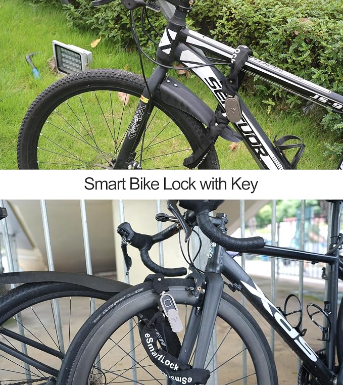 Chain Lock with Key eLinkSmart Waterproof Bicycle 100CM Chain Lock for Bike Scooter Motorcycle Door Fence Gate Fingerprint Bluetooth App Heavy Duty Outdoor Security