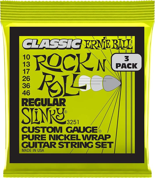 Ernie Ball Regular Slinky Classic Pure Nickel Electric Guitar Strings 3-pack, 10-46 Gauge (P03251)