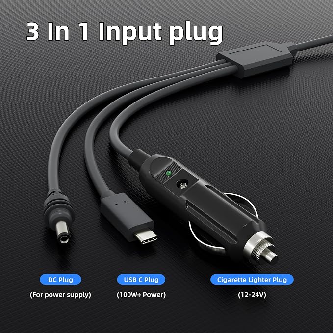 Starlink Mini 3 in 1 DC Power Cable 10FT, 100W+ USB C 12-24V Cigarette Lighter Plug and DC Male Power Cable Cord for Starlink Mini, Plug and Play Starlink Mini Accessories 3M