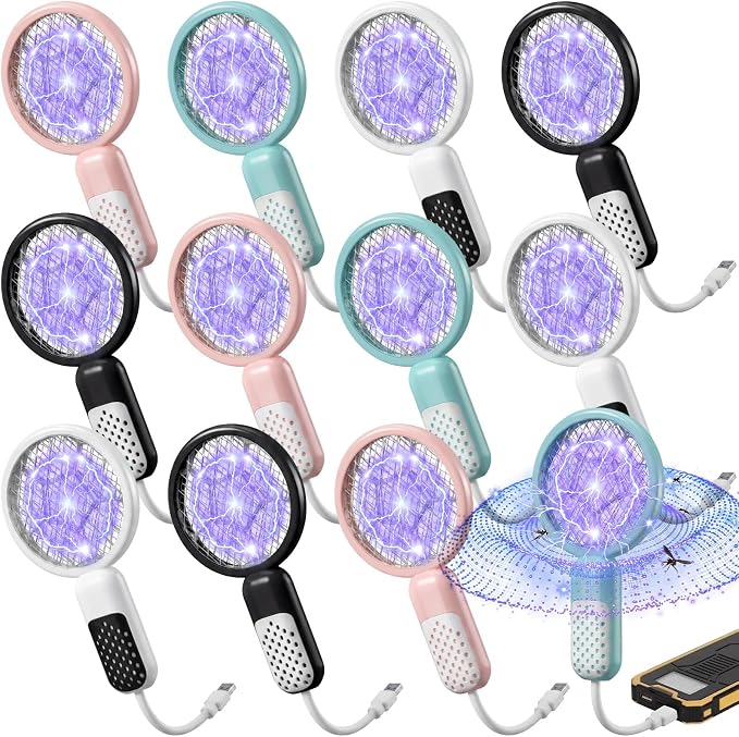 12 Pcs Mini Electric Mosquito Swatter Plug-and-Play USB Bug Attracting Lamp Portable Mosquito Killer Lamp UV Insect Trap Safety Net for Outdoor Gnats, Moths, Fruit Flies (Classic Colors)