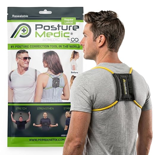 PostureMedic Original Strength Dynamic Posture Corrector for Men & Women – Active Resistance Training System for Back, Neck & Shoulder Pain Relief – Strengthen Muscles & Improve Alignment - Size L (Yellow)