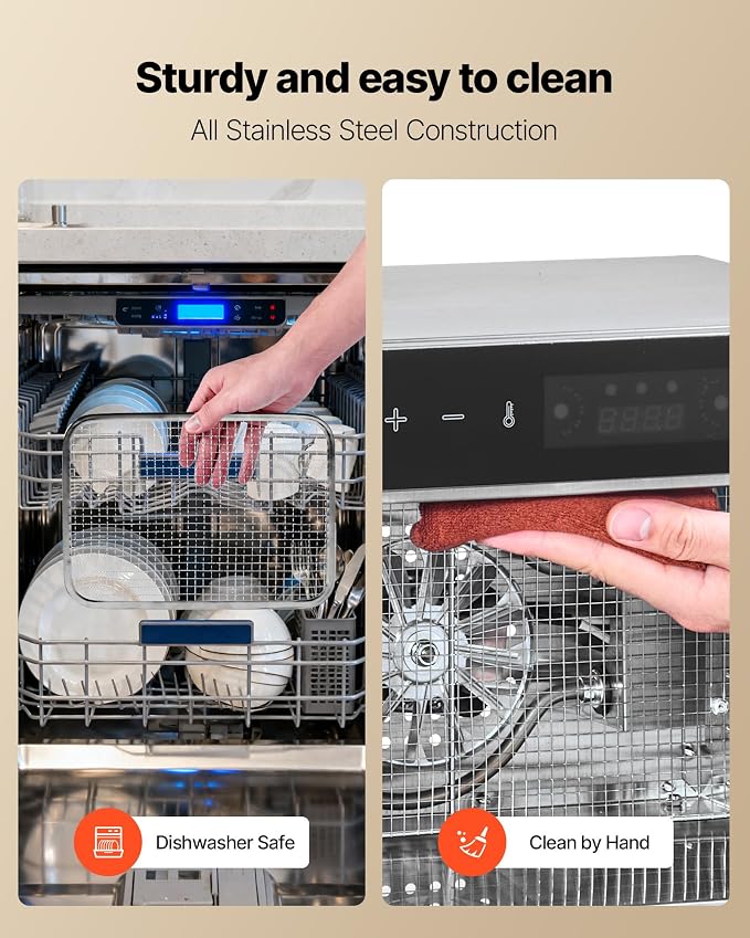 VEVOR Food Dehydrator Machine, 6 Stainless Steel Trays, 400W Electric Food Dryer with Adjustable Temperature & 24-Hour Timer, Food Dryer for Jerky, Meat, Fruit, Vegetables, Herbs, Dog Treats