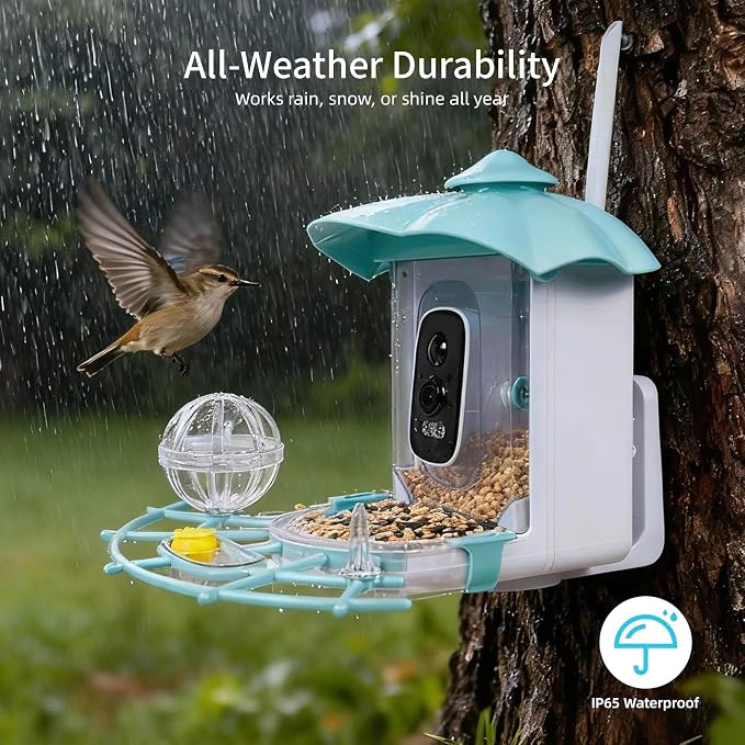 Bird Feeder with Camera,AI Identify Birds Species,Solar Powered,Auto Record Videos in Backyard,Instant Notifications,Ideal Gift for Family and Bird Lovers (Blue)