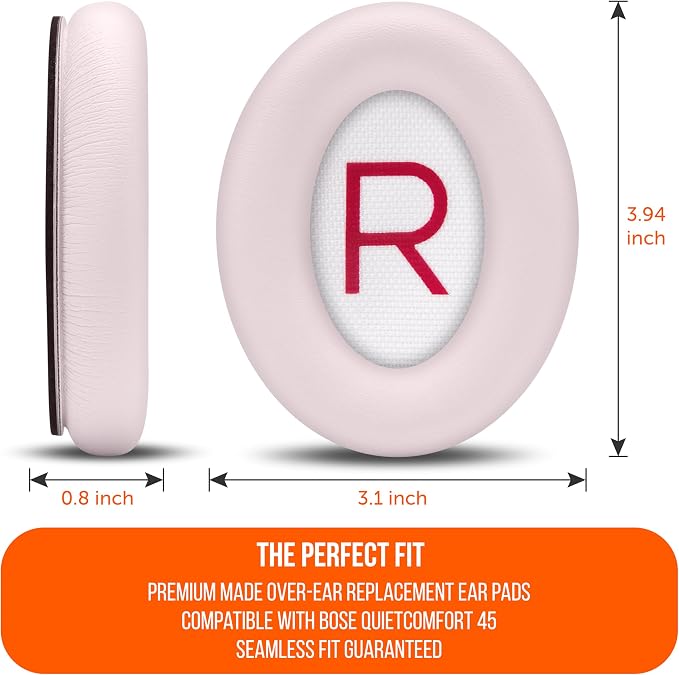 WC PadZ QC45 - Earpads for Bose QuietComfort 45 / QuietComfort Se/QuietComfort Wireless, Made by Wicked Cushions | Extra Thick Cushion | Premium Durable Stitching | Petal Pink