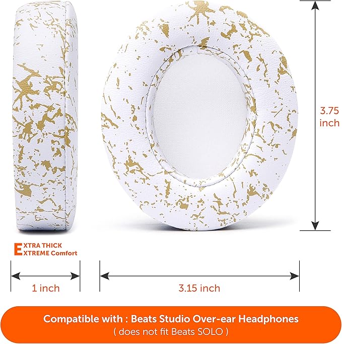 WC Wicked Cushions Replacement Ear Pads for Beats Studio 2 & 3 (B0501, B0500) Wired & Wireless | Does NOT Fit Beats Solo | Softer PU Leather, Enhanced Foam & Stronger Adhesive | Gold Marble