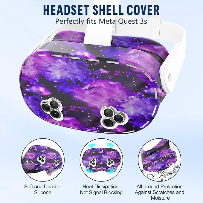Silicone Cover Set Compatible with Meta/Oculus Quest 3s Accessories, Silicone Face Cover, Controller Grip Cover, Camera Lens Protector, VR Shell Cover, Protective Lens Cover, Not Fit Quest 3