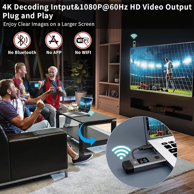 Wireless HDMI Transmitter and Receiver 328ft/100m Extender 4K Decode Input 1080P Output Plug&Play Portable 2.4G/5.8G for Video and Audio to Monitor from PC/Projector/TV Box,with LED Display