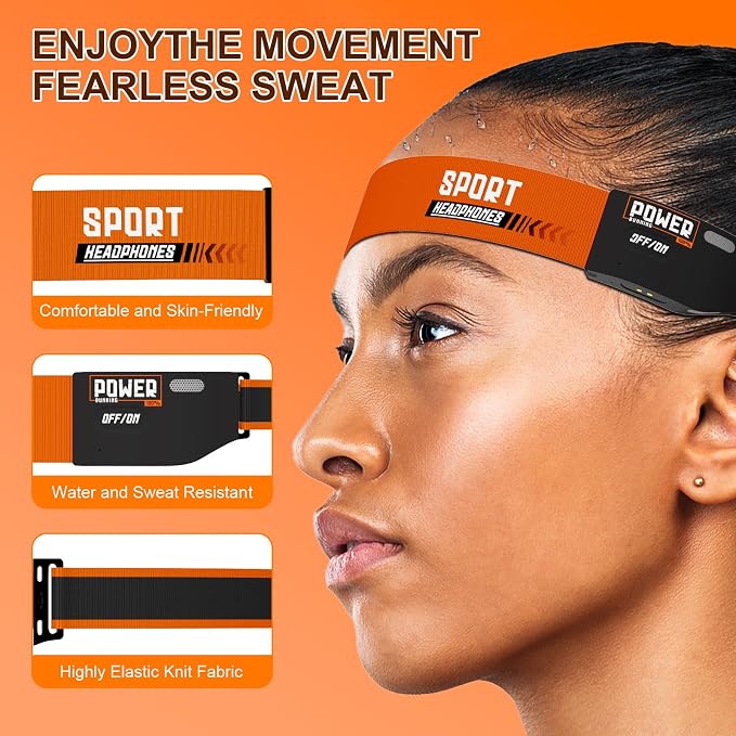 Sport Headphones Bluetooth 5.4 with Sweat Resistant Headband, Sleep Headband Headphone with HD Ultra-Thin Stereo Speakers, Comfortable Fit Wireless Headset with Headlamp for Cycling, Running, Fitness