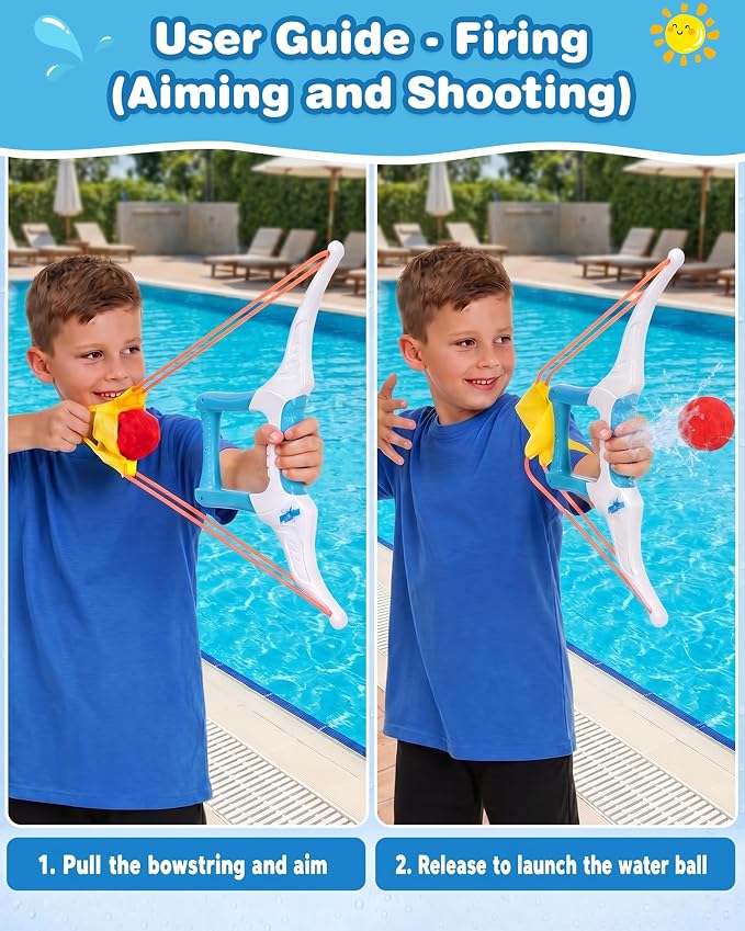 Reusable Water Balloons Set with 2 Bow - 24 Soft Cotton Water Balls (2.36in, Ages 3+) and Mesh Storage Bag, Outdoor Water Toys for Kids and Adults, Summer Pool Beach Backyard Water Game（2PC）