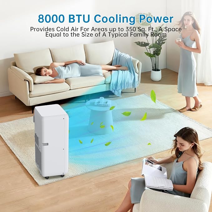 GarveeHome Portable Air Conditioners 8000 BTU, Energy Saving Air Conditioner with 3 Modes, Remote Control, and Quiet Operation, Perfect for Small Rooms, Apartments, and Dorms, Black