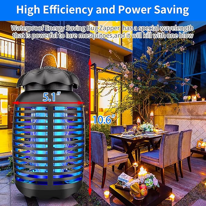 Bug Zapper Outdoor, Mosquito Zapper Electric, Insect Fly Traps Indoor Instant Killing Grid Plug in, 100-120V, Bug Mosquito Killer with 15W Bulb for Patio Garden Backyard Home