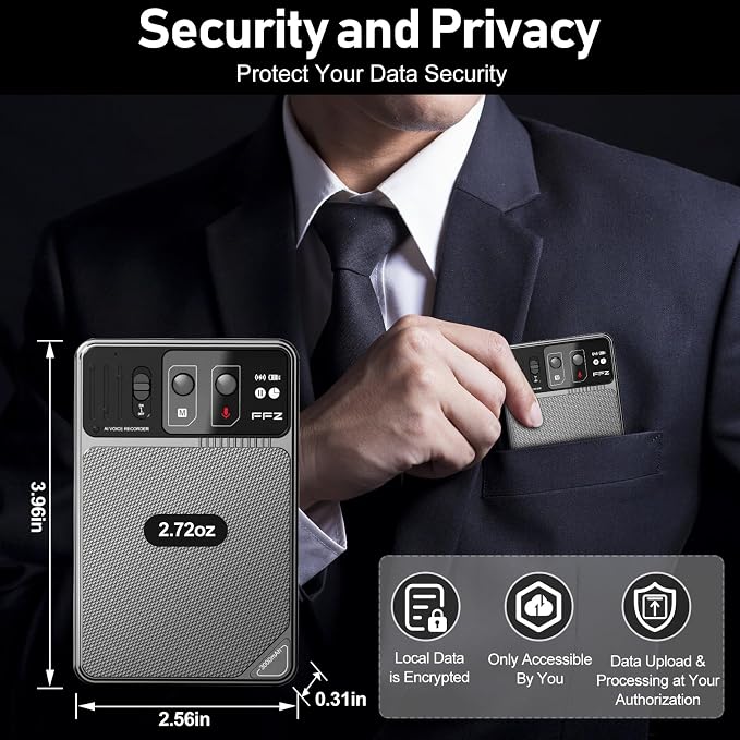 AI Voice Recorder with Lifetime Free Transcription - ChatGPT Powered 107 Languages Translator, 64GB Smart Recorder with App Control for Meetings/Lectures, 60H Battery & Military Encryption (Grey)
