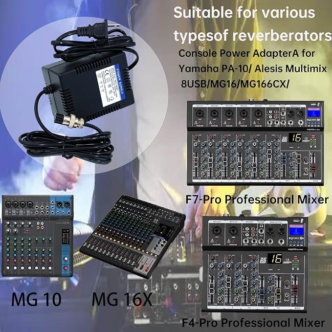 MSMJFSA AC 17V x2 Mixer Power Supply for Yamaha MG10XU 3-Pin Adapter | 3-pin 1500mA adapter for Yamaha MG10XU, MG82X, MG16, MG166C/CX, F4/F7/6FX, PA-10, and Alesis MultiMix 8 USB.