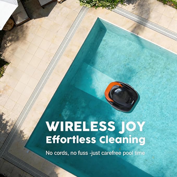Robotic Pool Cleaner, Cordless Pool Vacuum with 18.5 GPM Powerful Suction,120-Min Runtime, Self-Parking, Pool Vacuum for Above-Ground & Flat Pools to 860 sq.ft,Light Orange