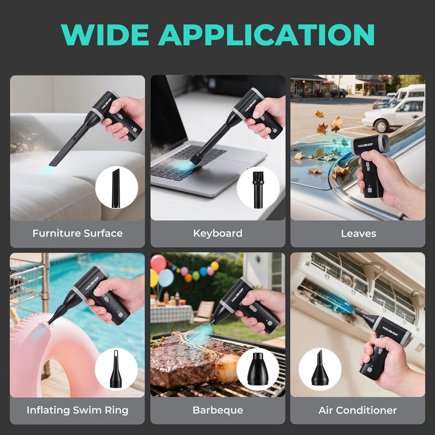 HAUSHOF 8V Mini Electric Air Duster-110,000RPM High Power Compressed Air blower, Rechargeable Brushless Motor Durable Cleaner, Variable Speed Dust Blower for Computer, PC Keyboard, Electronics, Car...