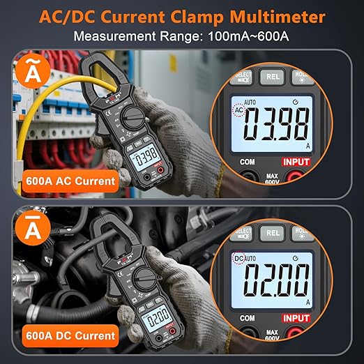 FKM AC/DC 600 Amp Clamp Meter Multimeter Tester TRMS 6000 Counts Auto-ranging Smart Digital Voltage Tester,for AC/DC Current/Voltage,NCV Detection,Capacitance,Resistance,Ohm,Continuity,Diode,Hz,Temp