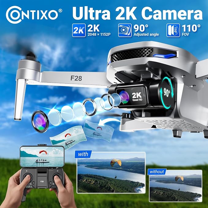 Contixo F28 GPS Drone with Camera for Adults Beginners, Foldable FPV Drone with Auto Follow, One Key Return, Waypoint Flight, Selfie Mode, 23 Min Flight Time, Carrying Case, No FAA Registration