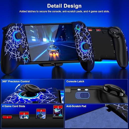 Gammeefy Switch Controller – Hall Effect Joysticks & Enhanced Grip – One Piece Switch Joypad Replacement Switch Pro Controller with 8-Color RGB Lighting, Turbo, Macros - Spider Web, 6.2"/7"