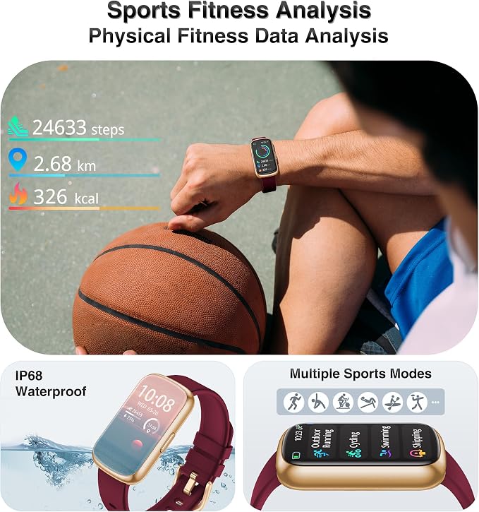 Fitness Tracker, Smart Watches for Women Men with 24/7 Heart Rate/Blood Pressure/Blood Oxygen Monitor, Sleep Tracker, Calories&Step Counter, IP68 Waterproof Health Activity Trackers for Android&iPhone