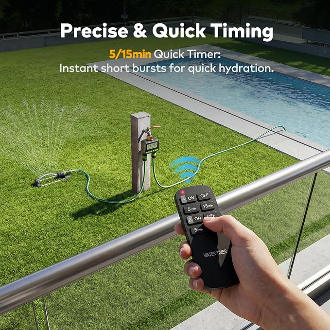 Remote Control Sprinkler Timer for Outdoor Hose Faucet 2 Zone, Smart Water Timer for Garden Hose, Sprinkler Controller with Rain Delay/Manual Watering/Automatic Irrigation for Yard Lawn (Brass Inlet)