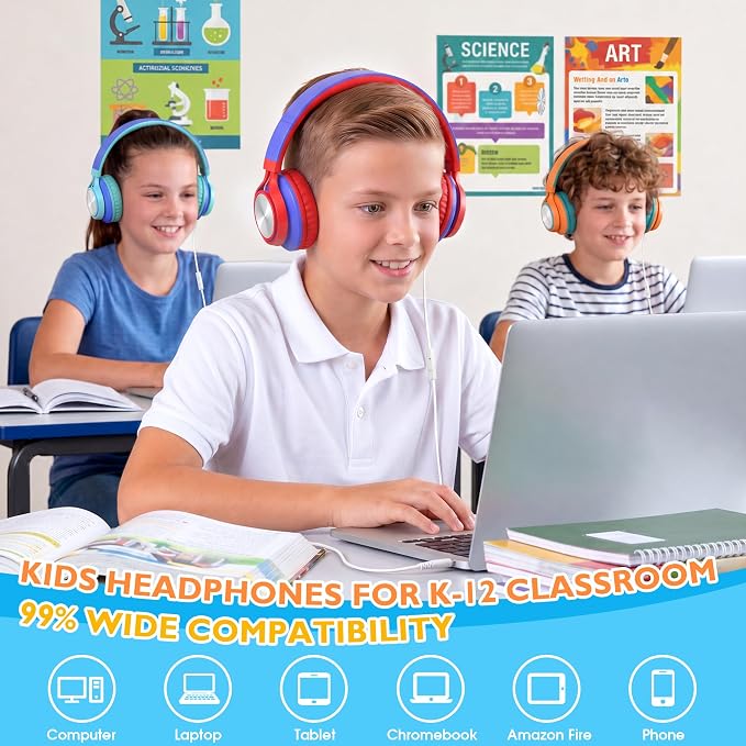 AILIHEN Classroom Headphones Bulk 10 Pack with Microphone - C8 On-Ear Wired Kids Headphones for School with 3.5mm Jack for Library Home Online Learning (Multicolor)