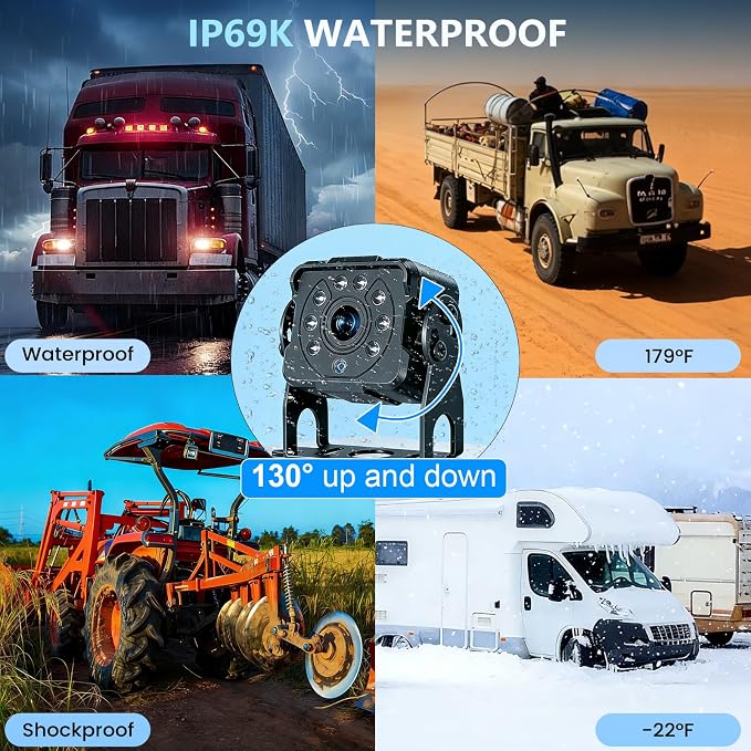 5-Channel Wired Backup Camera System, 10.1" HD Touch Monitor & 1080P Rear Side View Camera, Smart BSD Alert DVR Recording Waterproof IR Night Vision for Truck/RV/Trailer/Tractor/Bus/Heavy Equipment