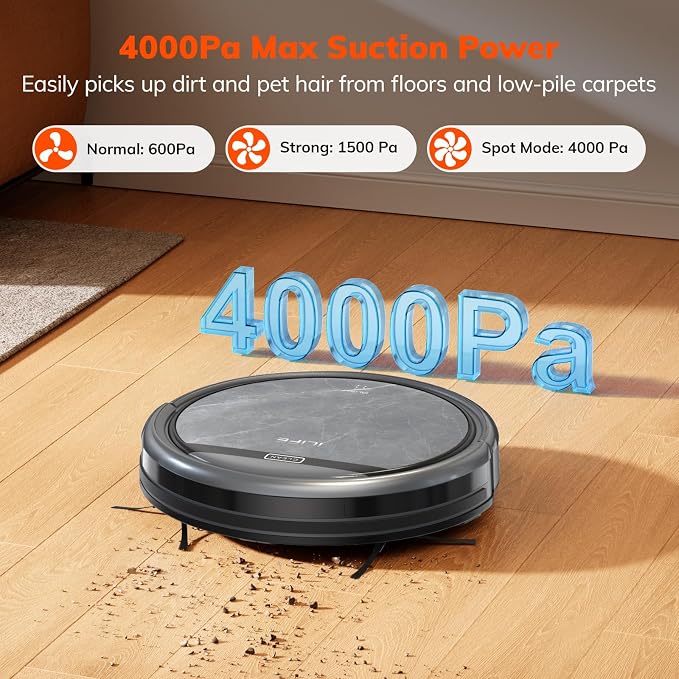 ILIFE V5s Max Robot Vacuum, 4000Pa Max Suction Power, 2.4G WiFi/App/Alexa/Remote Control, Self-Charging Robotic Vacuum Cleaner, for Hard Floors Carpets and Pet Hair