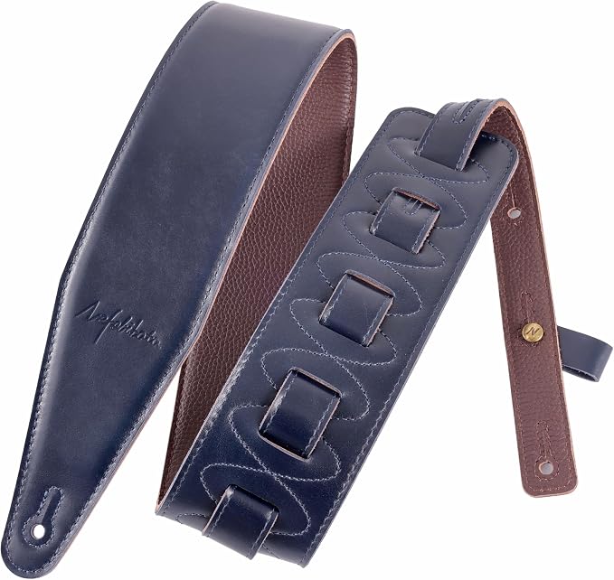 Nefelibata 3" Wide Guitar Strap, Full Grain Italian Leather Adjustable Guitar Straps with Foam Padding for Bass, Electric, and Acoustic Guitars
