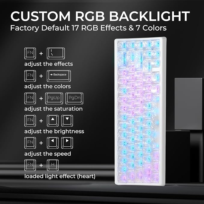 HITIME x XVX M67 JadeStone 60% Wireless Mechanical Gaming Keyboard, VIA Programmable, BT5.0/2.4G/USB-C Creamy Keyboard with Gasket, Hot Swap, RGB Backlits, NKRO for Win/Mac (White, Forged Carbon)