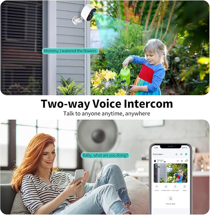 2K FHD Smart Wireless Security Camera Indoor/Outdoor,Solar Powered WiFi Camera with Color Night Vision, Motion Detection, 2-Way Audio, Weatherproof, Cloud/SD Storage for Home Security (2.4GHz Only)
