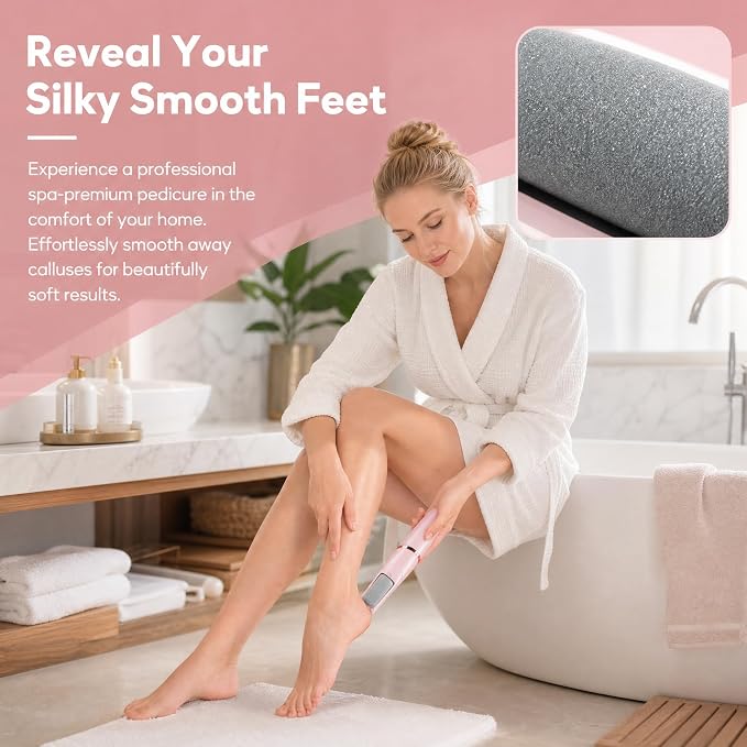 Electric Foot File and Callus Remover,12 in 1 Pedicure Kit Dual Roller Heads 2 SpeedsProfessional Pedicure Tools for Dry, Calluses, Dead, Cracked, Hard Skin, Home Spa Care（Pink