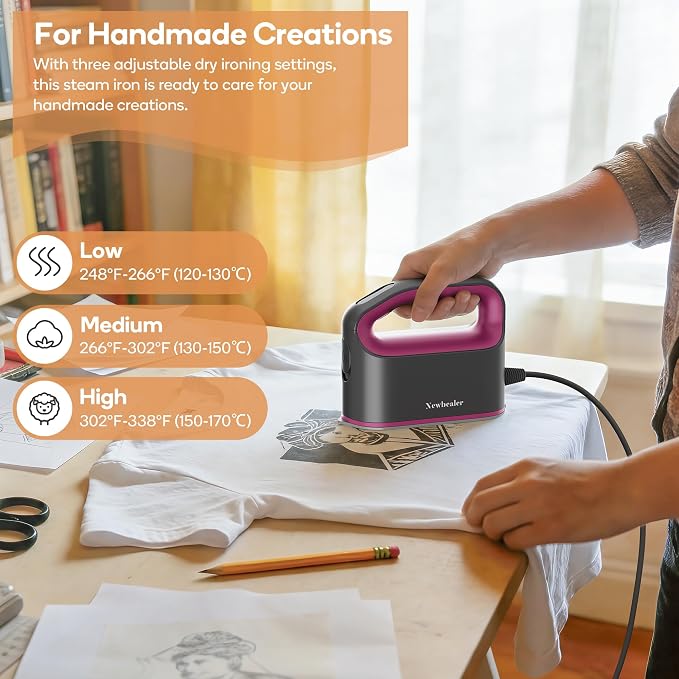 Newbealer Smart Steam Iron 1200W Turbocharged Steam 120V (Ash Pink) | Mini Heat Press, Pro-Grade 3 Steam & 3 Dry Heat Modes, 45s Heat-Up, Auto-Off, Nonstick Ceramic Soleplate, for Home/RV/Hotel
