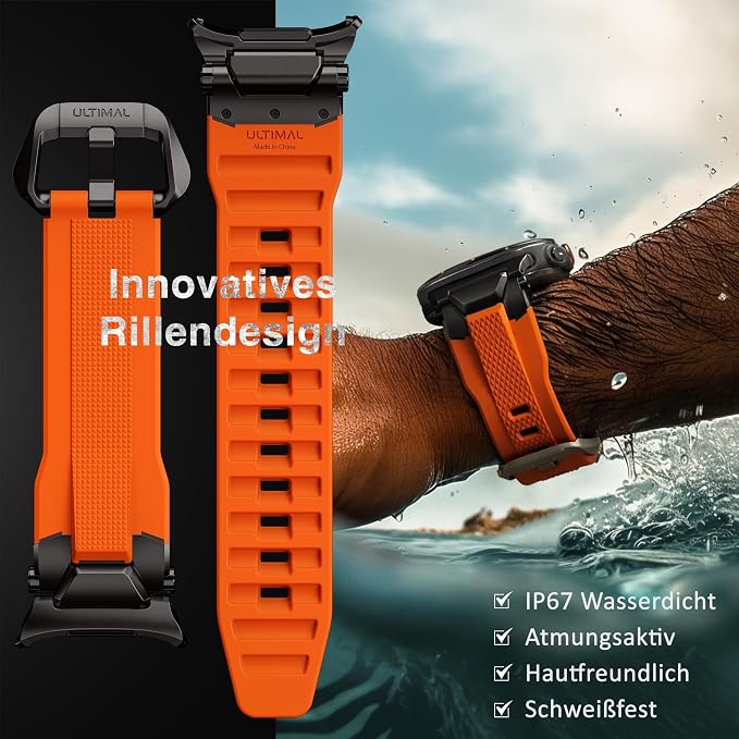 ULTIMAL Watch Band for Samsung Galaxy Watch Ultra 47mm (2025/2024) Compatible with Samsung Watch Strap Bands for Men Sport Bands for Watch Rugged Premium TPU & Metal (Orange+Black)