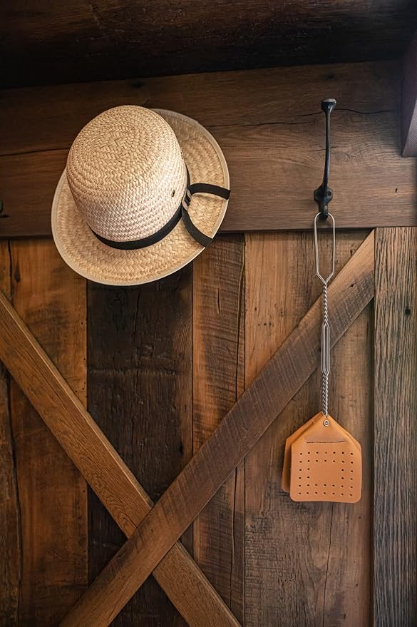 Leather Fly Swatter Set (3 Pack) – 17” Amish-Made Fly Swat w/Real Leather Paddle – Fly Swatters Multi Pack w/Metal Handle – Bug Swatter, Mosquito Swatter, Wasp Swatter (Brown)