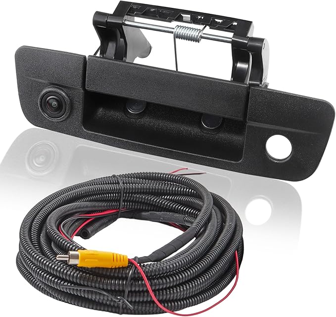 EWAY Tailgate Handle Backup Camera for 2009-2017 Dodge Ram 1500 2500 3500, Replacement Locking Tailgate Liftgate Latch Door Handle Rear View Reverse Back Up Camera RCA Connector with Key Hole