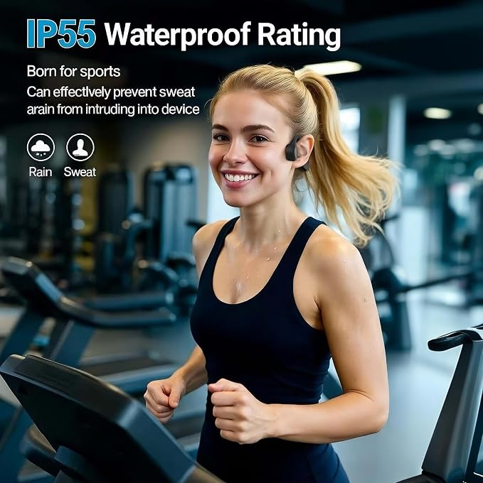 Bone Conduction Headphones, Bluetooth 5.4 Open-Ear Headphones - Secure Fit Wireless Earphones with Microphone, 12 Hours Playtime, IPX5 Sweatproof, Lightweight for Gym, & Outdoor Trave