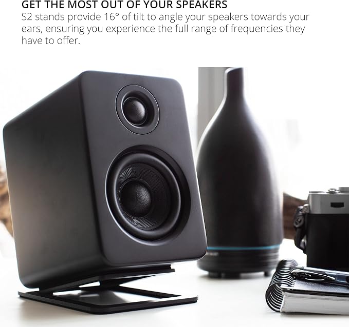 Kanto S2 Tilted Desktop Speaker Stands for Small Speakers & Compact 2”-3” Studio Monitors | Supports 6 lbs | Damping Foam Padding | Black, Pair
