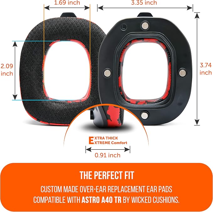 WC Freeze A40- Hybrid Fabric Cooling Gel Replacement Earpads for Astro A40 TR Only, Made by Wicked Cushions, Improved Durability, Thickness and Sound Isolation | Red Camo