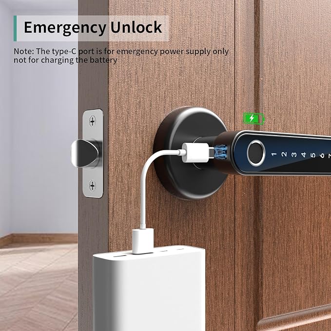 IRONZON Fingerprint Door Handle for Bedrooms - 2pcs 191Y 4-in-1 Fingerprint Door Lock with Keypad and App Control, Smart Knob for Bedroom with Key, Keyless Entry Door Handle - Black