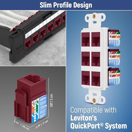 Everest 90° Angled RJ45 Cat5e Keystone Jacks 10-Pack in Red - Slim Profile Female RJ45 Connectors - Cat 5e Keystone Jack - Compatible with 90° Angled Speed Termination Tool - easyJACK (B094WB91H3)
