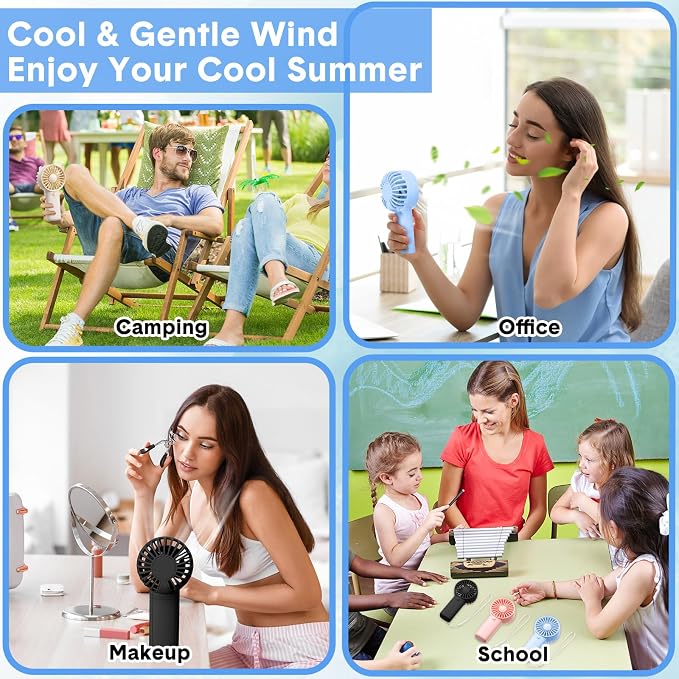 Rossesay 12 Pcs Mini Portable Fan Handheld Battery Operated Portable Small Personal Fans for Summer Beach Indoor Outdoor Travel Cooling Gift (White,Pink,Black,Blue)