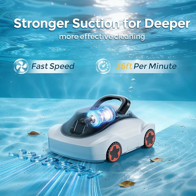 C5 Robotic Pool Cleaner, Cordless Pool Vacuum for Above-Ground & Inground Pools up to 2,200 Sq.Ft, Strong Suction, 180-Min Runtime, Smart Auto-Parking & 2.7L Large Debris Basket (White-Black)