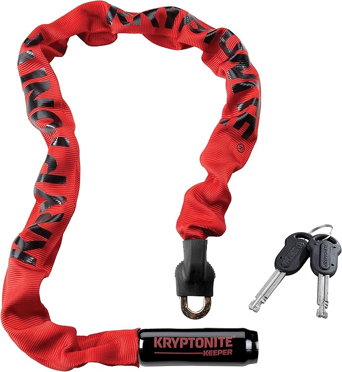 Kryptonite Keeper 785 Bike Chain Lock, 2.8 Feet Long Heavy Duty Anti-Theft Bicycle Chain Lock with Keys for Bike, Motorcycle, Scooter, Bicycle, Door, Gate, Fence,Red, 33.5 Inch | chain-bike-locks